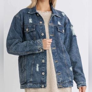 Umgee Women’s Cotton Oversized Distressed Denim Jacket Size XL